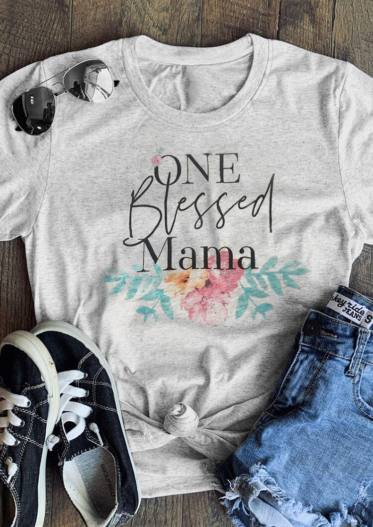 

One Blessed Mama T-Shirt Tee, Light grey, 443494