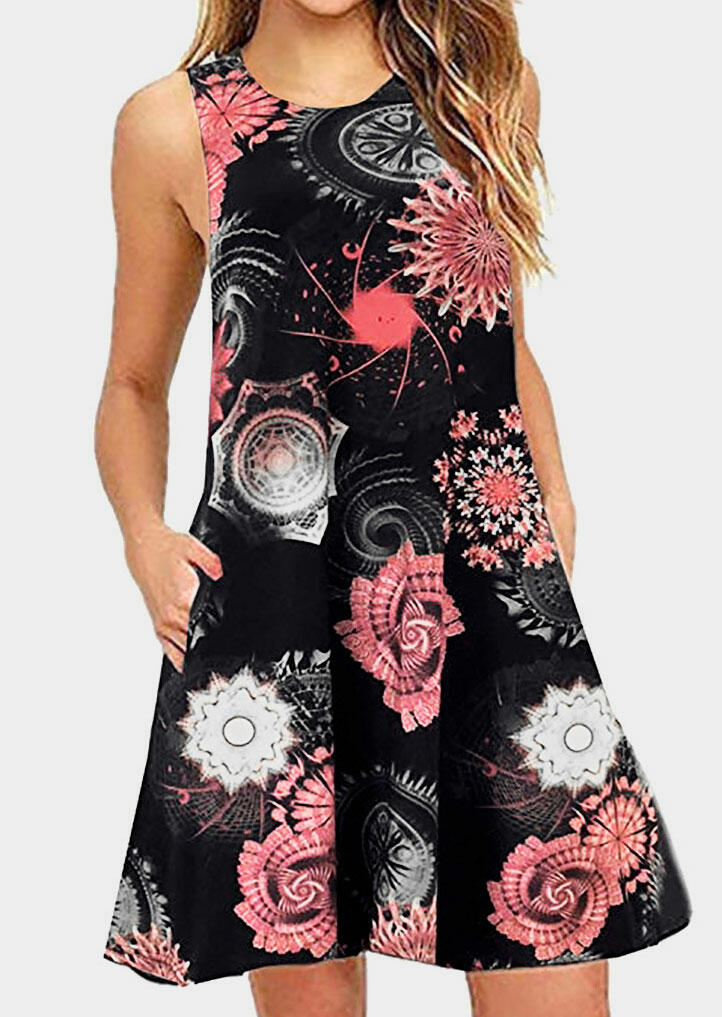 

Mini Dresses Floral Pocket Sleeveless Mini Dress in Black. Size: M,,XL