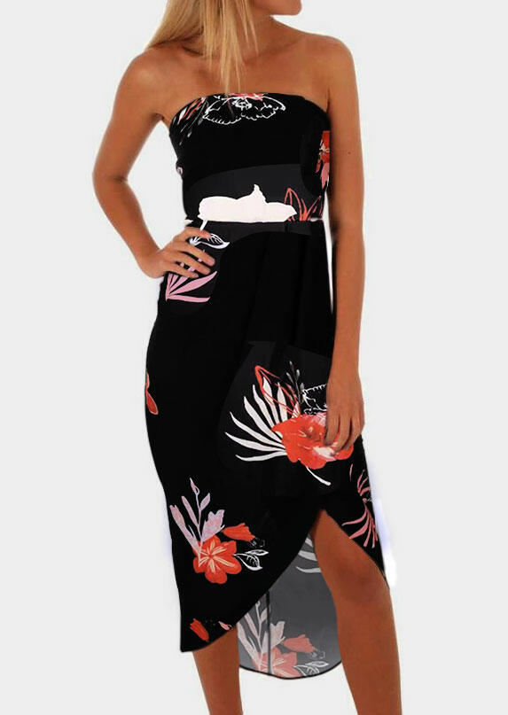 

Casual Dresses Floral Strapless Casual Dress in Black. Size: ,XL
