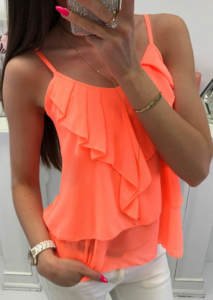 

Tank Tops Ruffled Spaghetti Strap Camisole in Orange. Size