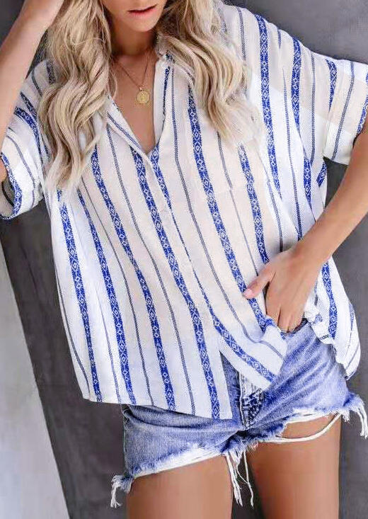

Striped Button Short Sleeve Shirt - White, 443958