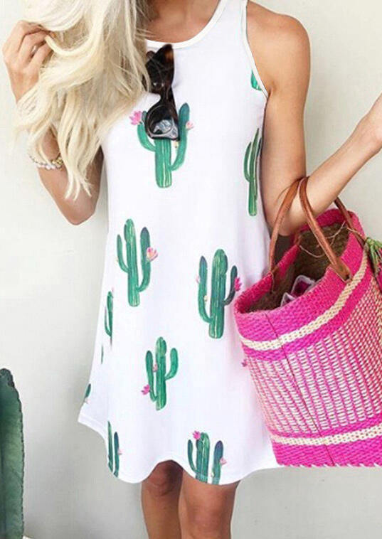 

Cactus Sleeveless Mini Dress, 444066, White