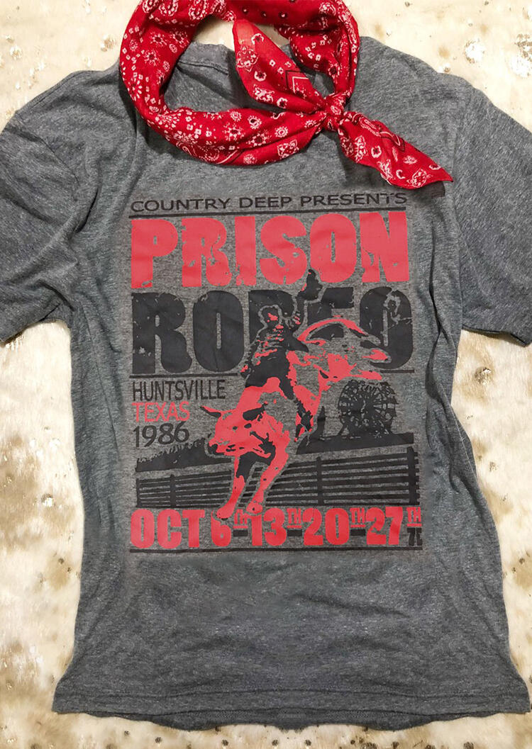 

Prison Rodeo O-Neck T-Shirt Tee - Gray, 444102