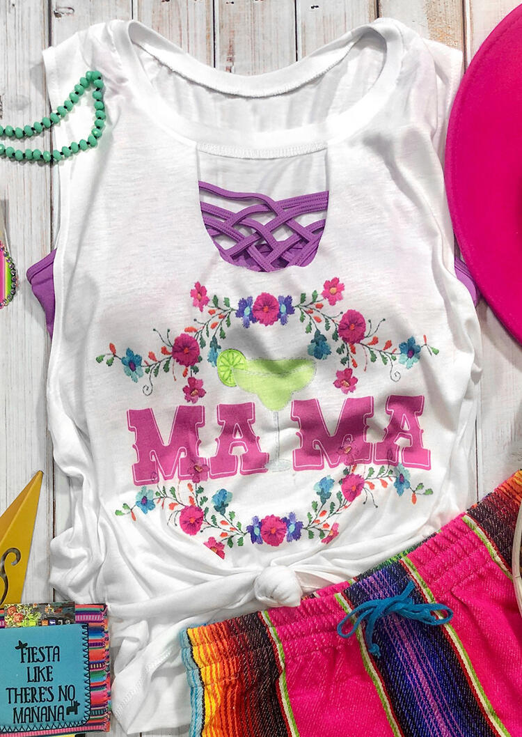 

Mama Floral Hollow Out Tank, White, 443572