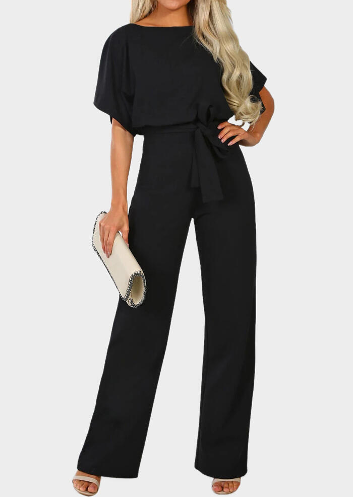 

Solid Hollow Out Jumpsuit - Black, 443695