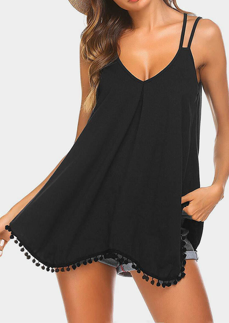 

Solid Pompon V-Neck Camisole without Necklace - Black, 443867