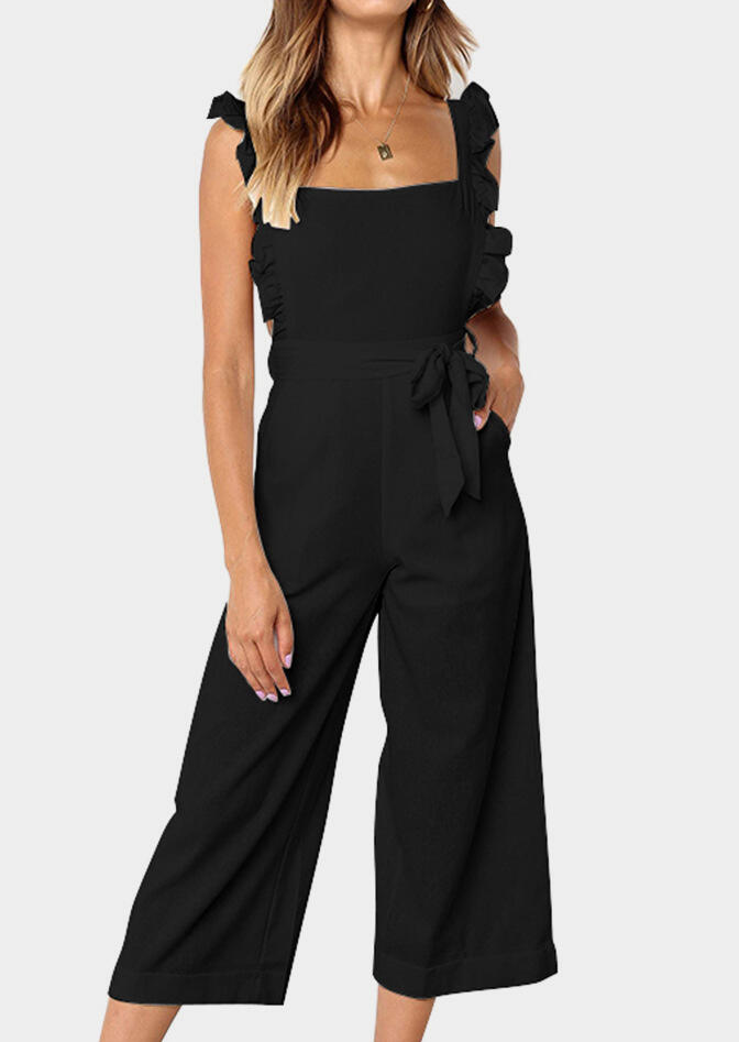 

Jumpsuits & Rompers Ruffled Pocket Jumpsuit without Necklace - Black. Size