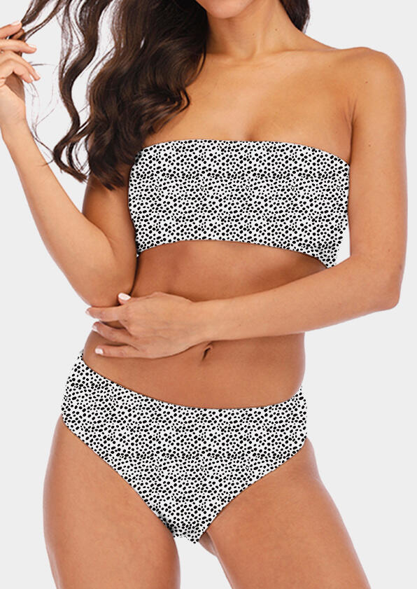

Printed Strapless Sexy Bandeau Bikini Set - White
