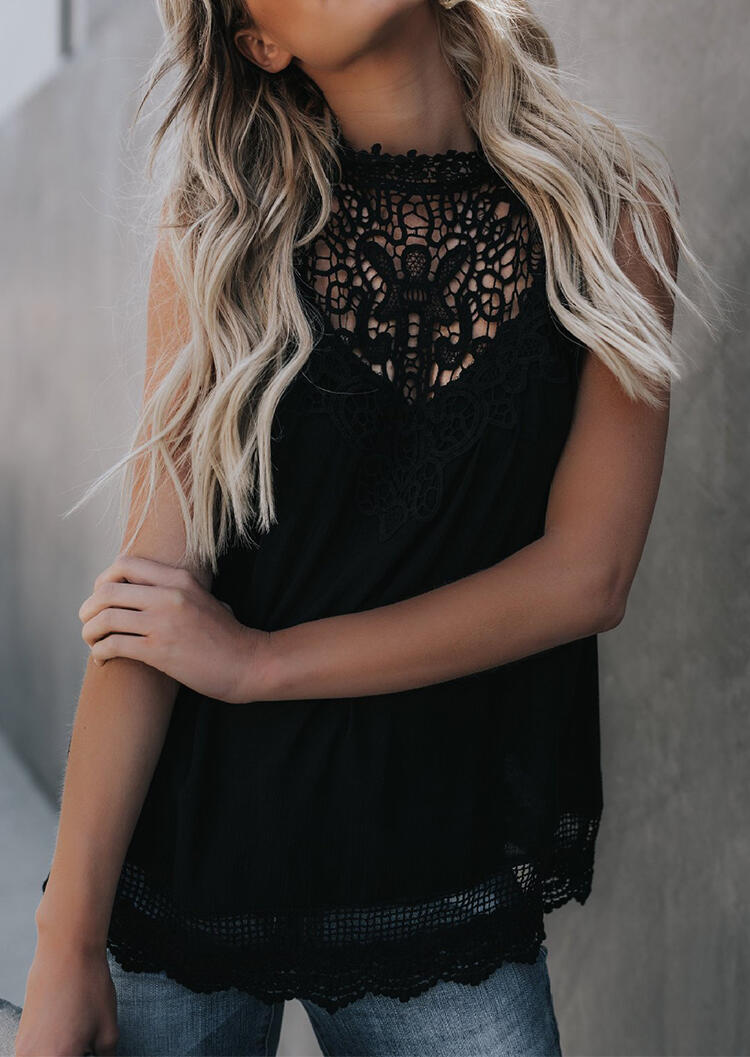 

Tank Tops Lace Splicing Tank - Black. Size: S