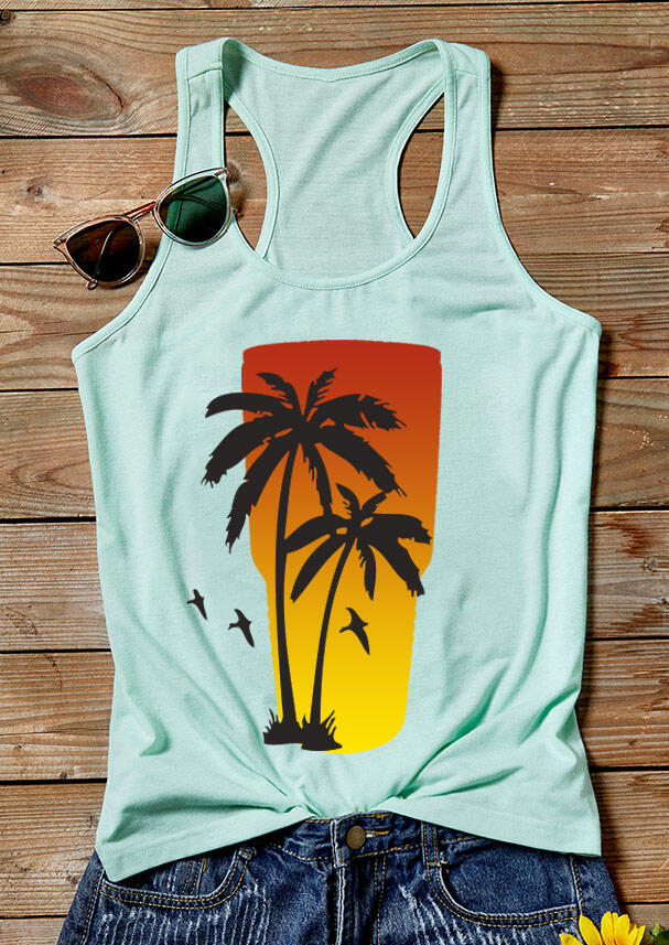 

Coconut Tree Sunrise Tank, Cyan, 443764
