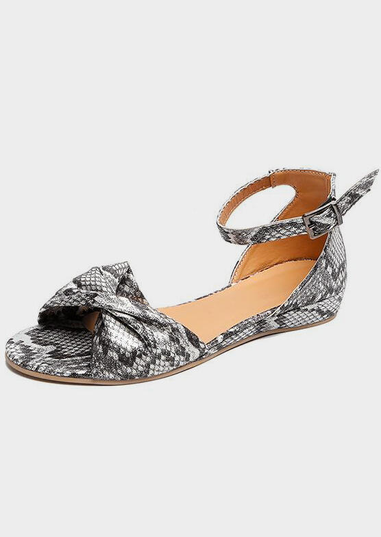 

Snake Skin Printed Ankle Strap Sandals -Silver, 443786