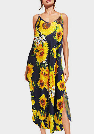 

Sunflower Slit Spaghetti Strap Maxi Dress - Navy Blue, 443858