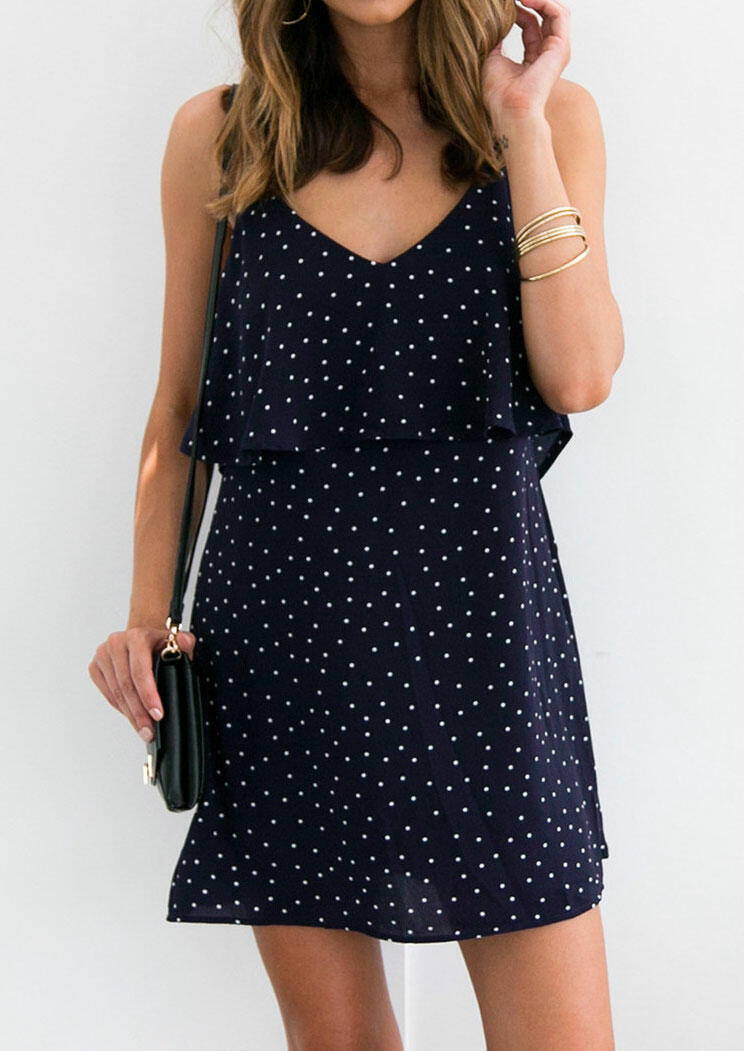 

Dot Layered Mini Dress - Navy Blue, 443954