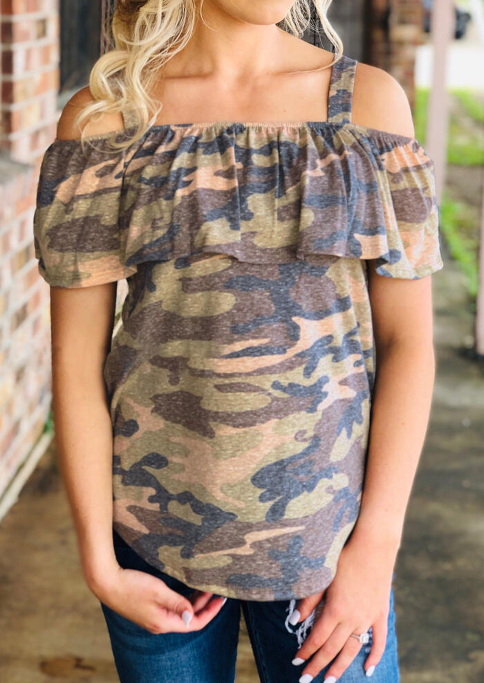 

Camouflage Printed Cold Shoulder Blouse -Camouflage, 442747