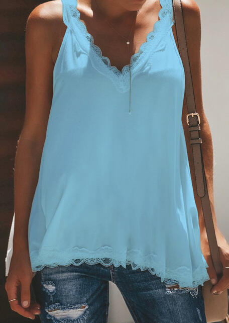 

Tank Tops Lace Splicing V-Neck Tank - Light Blue. Size, Lightblue