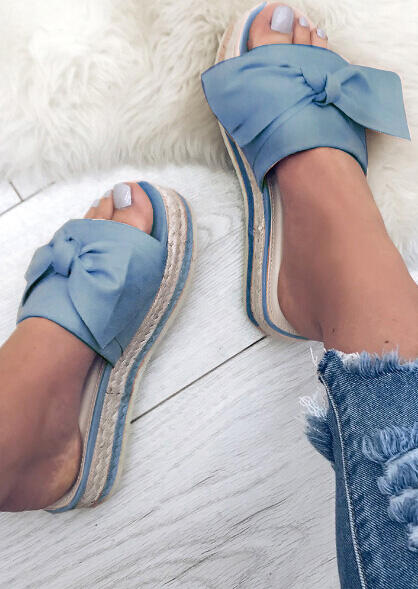 

Solid Bowknot Platform Slippers - Sky Blue, 444626
