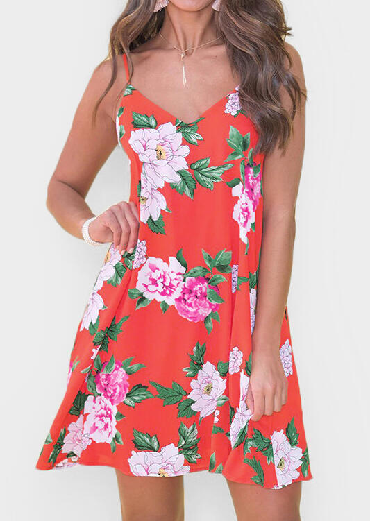 

Mini Dresses Floral Deep V-Neck Mini Dress - Red. Size