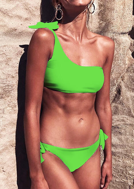 

Solid Tie Sexy Bikini Set - Fluorescent Green, 443977