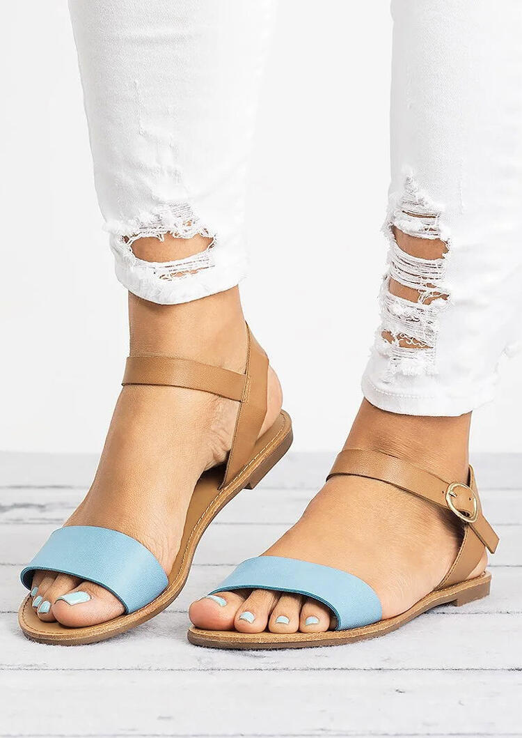 

Summer Ankle Strap Flat Sandals - Light Blue, Lightblue, 444061