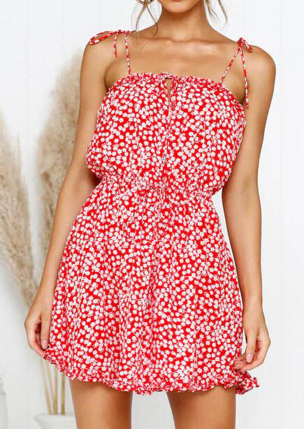 

Floral Tie Backless Mini Dress - Red, 444312