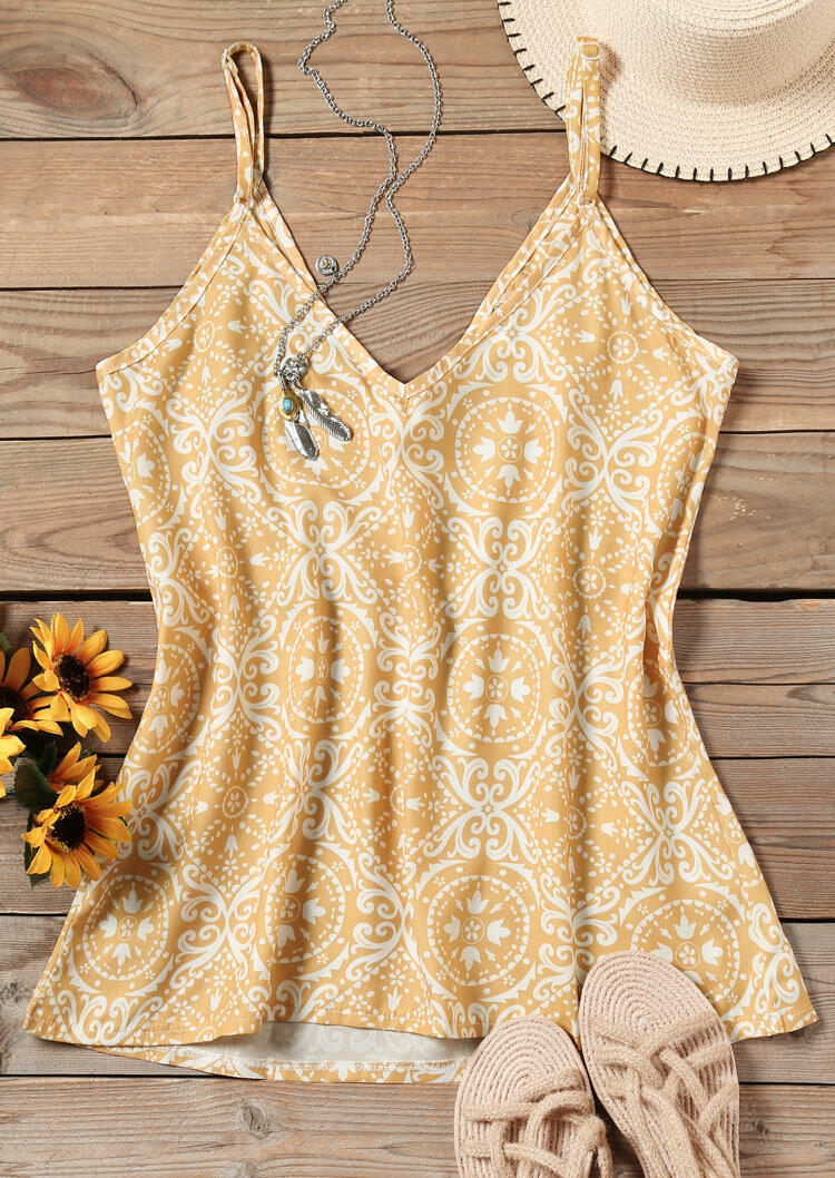 

Tank Tops Geometric Printed Camisole without Necklace in Yellow. Size