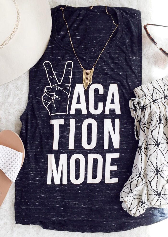 

Vacation Mode O-Neck Tank without Necklace - Navy Blue, 444676