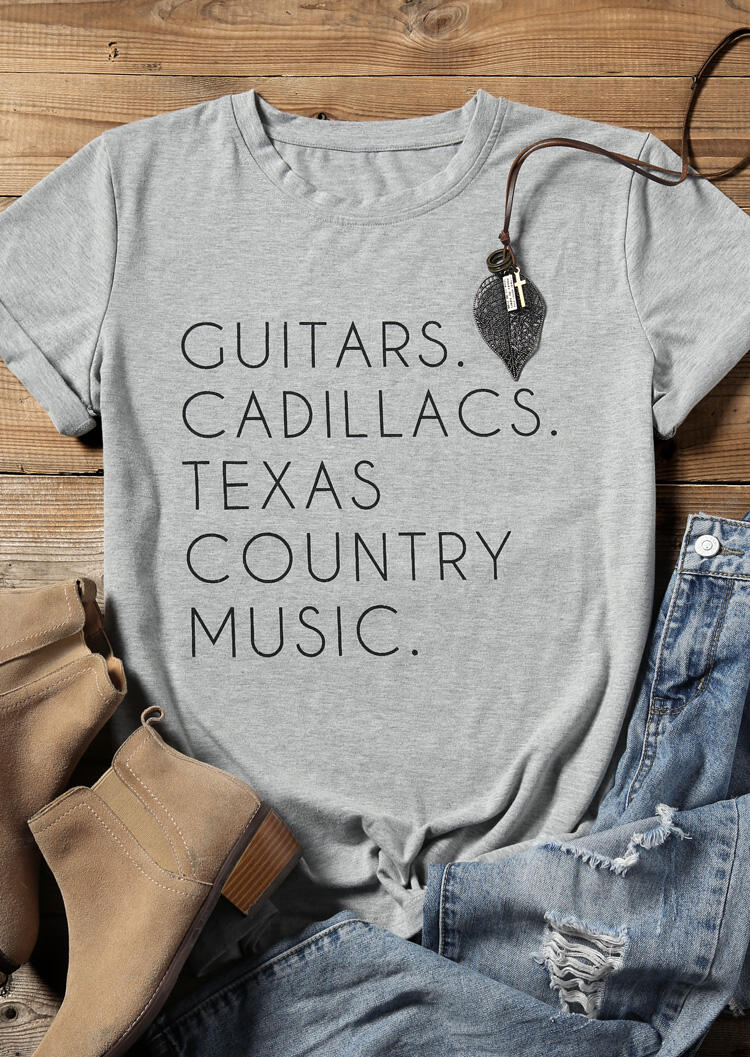 

Tees T-shirts Guitars Cadillacs Texas Country Music T-Shirt Tee - Gray. Size