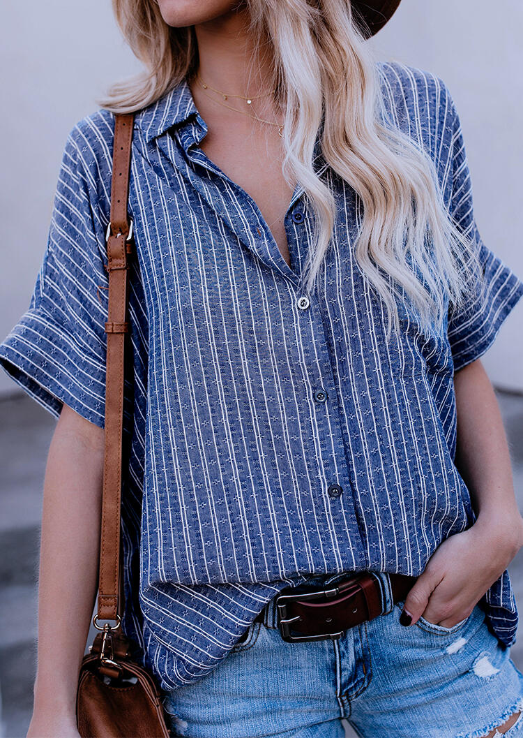 

Striped Button Short Sleeve Shirt - Blue, 443960