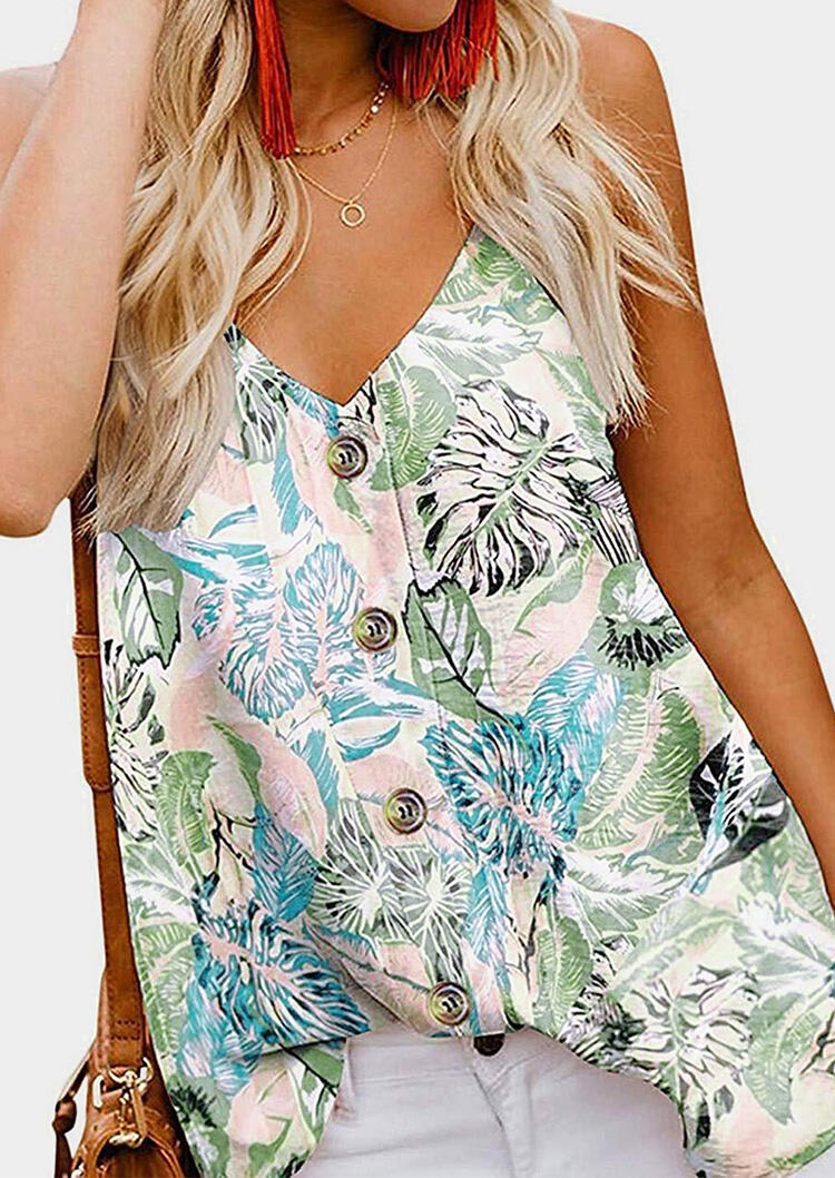 

Leaf Button V-Neck Camisole - Multicolor, 444108