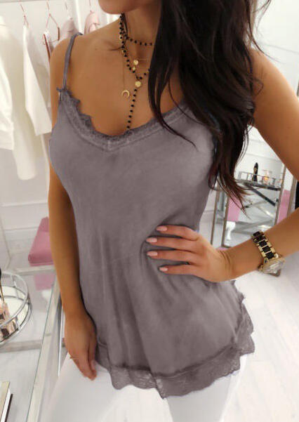 

Tank Tops Solid Lace Splicing Camisole without Necklace - Gray. Size