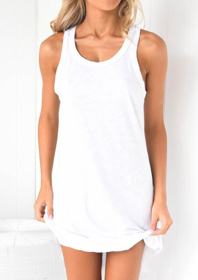 

Solid Sleeveless Mini Dress - White, 444750
