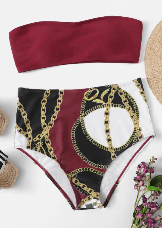 

Bikini Sets Chain Strapless Bikini Set. Size: S,,XL, Burgundy