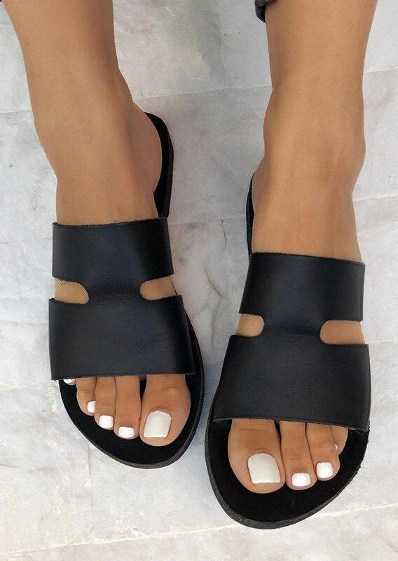 

Summer Solid Round Toe Slippers - Black, 444796