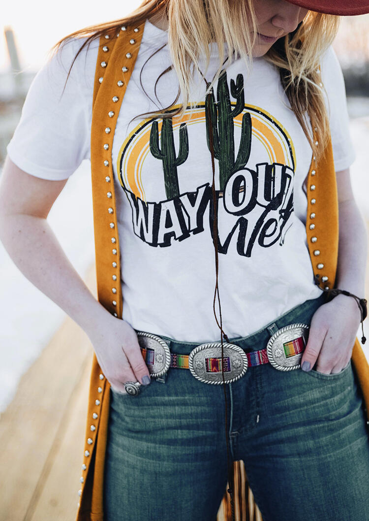 

Cactus Way Out West T-Shirt Tee - White, 445004