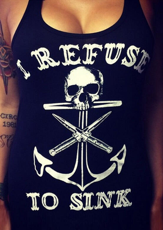 

Skull Letter Printed Tank, Black, 66387