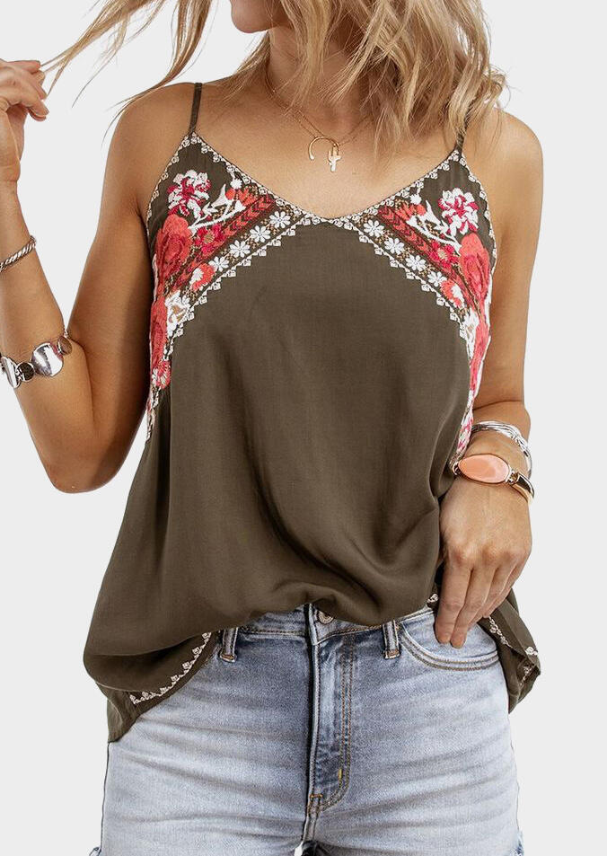 

Tank Tops Floral V-Neck Camisole without Necklace - Coffee. Size