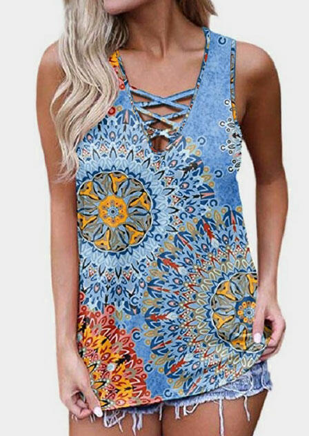 

Mandala Criss-Cross V-Neck Tank - Blue, 444869
