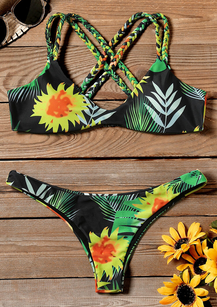 Sunflower Braid Sexy Bikini Set Green Fairyseason