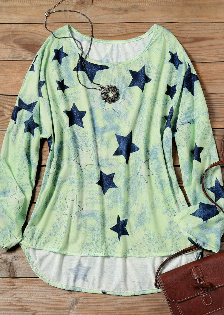 

Blouses Star Tab-Sleeve O-Neck Blouse - Light Green. Size