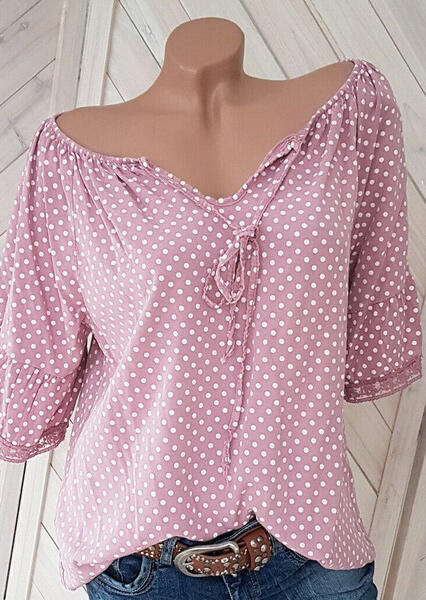 

Polka Dot Tie Blouse - Pink, 445012