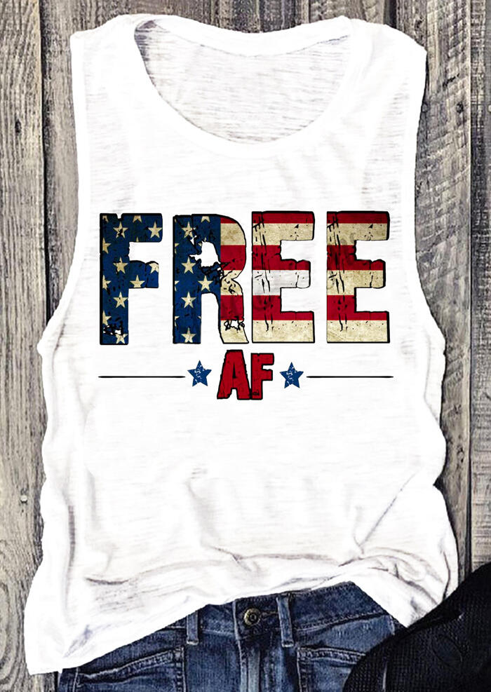 

Tank Tops Free American Flag O-Neck Tank - White. Size