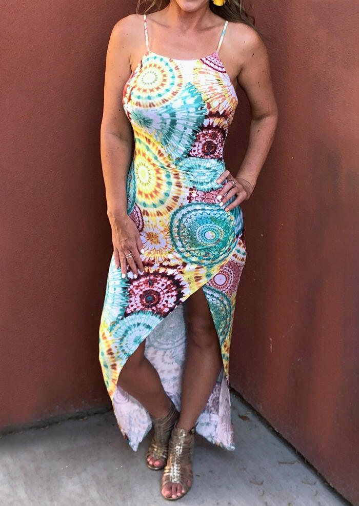 

Printed Spaghetti Strap Maxi Dress - Multicolor, 443069