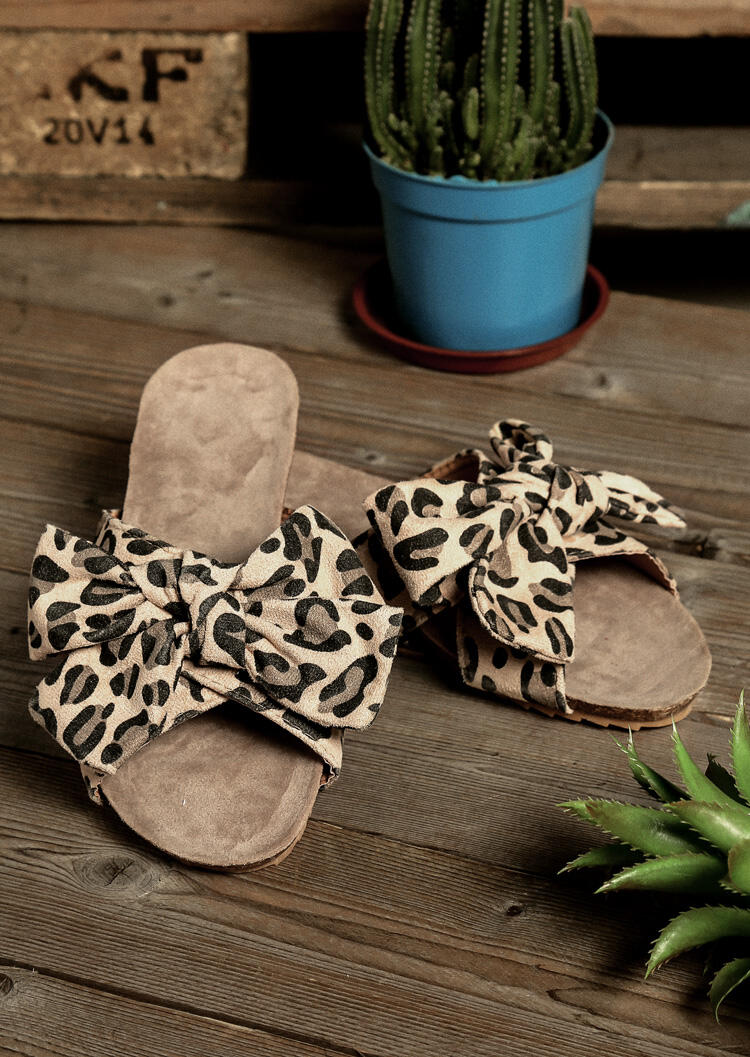 

Leopard Printed Bowknot Beach Slippers - Leopard, 444258