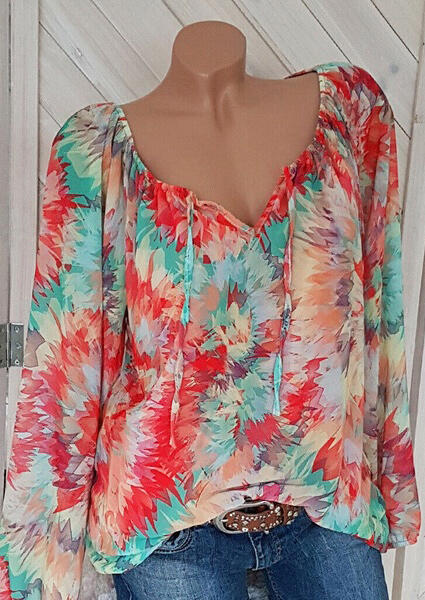 

Blouses Tie Dye Tie Long Sleeve Blouse - Red. Size