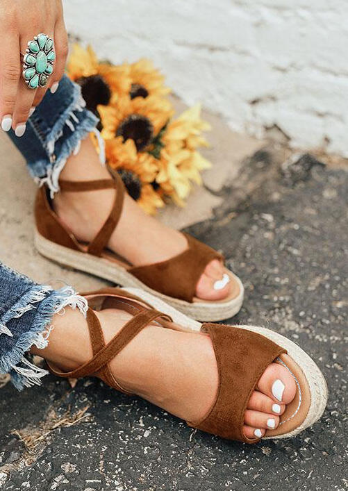 

Summer Solid Zipper Platform Sandals - Brown, 444620
