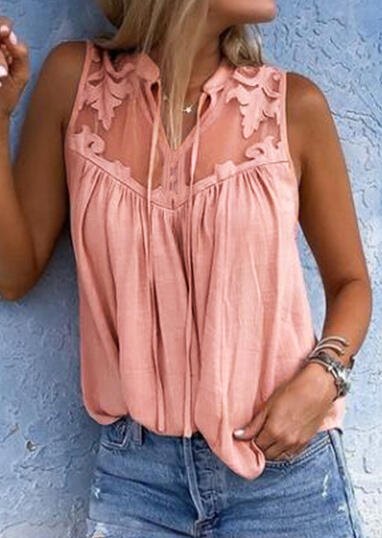 

Solid Lace Floral Splicing Tank - Pink, 444223
