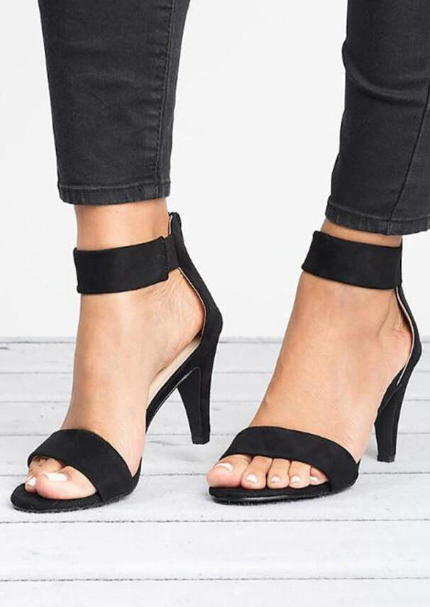 

Solid Zipper Ankle Strap Heeled Sandals - Black, 444662