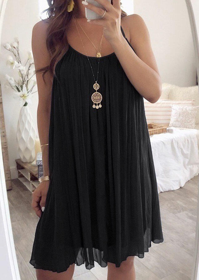 

Solid Sleeveless Mini Dress without Necklace - Black, 444894