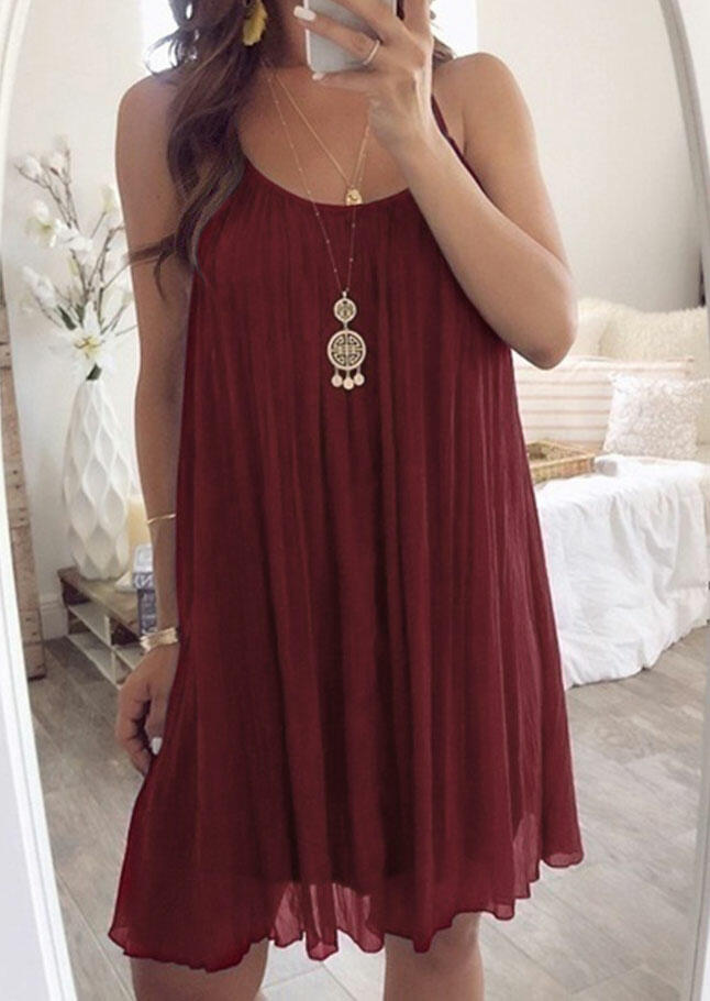 

Solid Sleeveless Mini Dress without Necklace - Burgundy, 444895