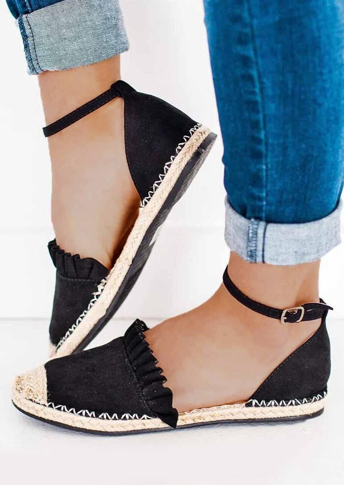 

Splicing Ankle Strap Ruffled Sandals - Black, 445019
